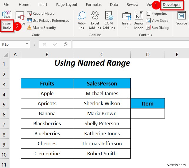 Cách sử dụng dải ô đã đặt tên cho danh sách xác thực dữ liệu với VBA trong Excel