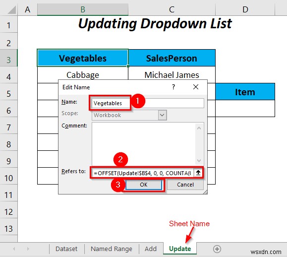 Cách sử dụng dải ô đã đặt tên cho danh sách xác thực dữ liệu với VBA trong Excel