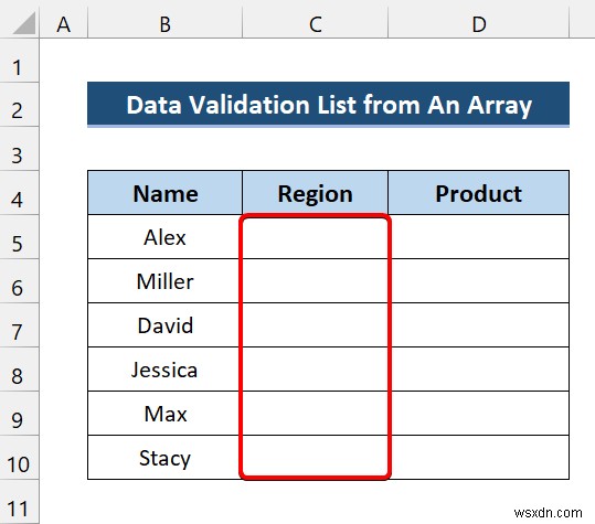 Excel VBA để tạo danh sách xác thực dữ liệu từ mảng