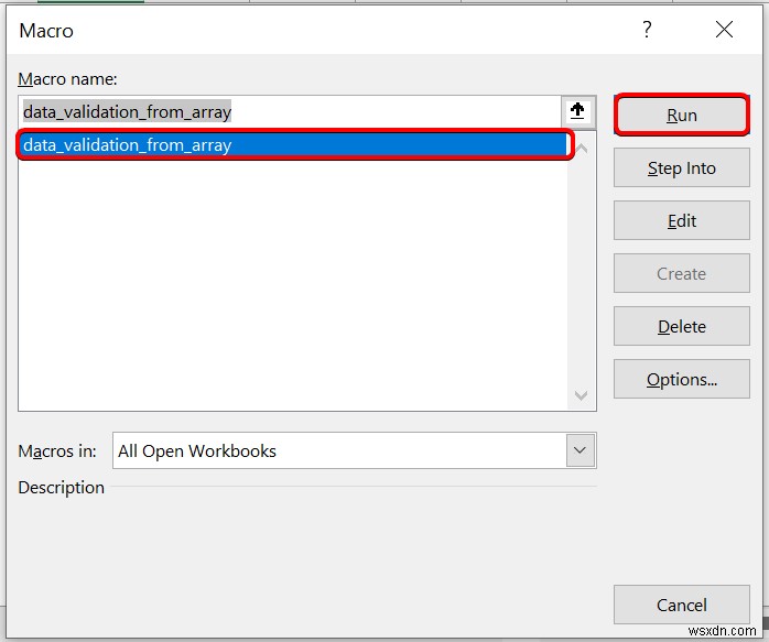 Excel VBA để tạo danh sách xác thực dữ liệu từ mảng