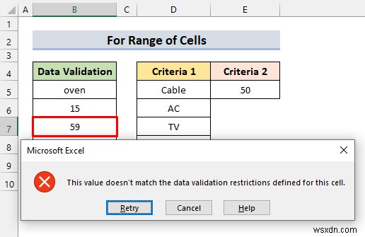 Áp dụng xác thực dữ liệu tùy chỉnh cho nhiều tiêu chí trong Excel (4 ví dụ)