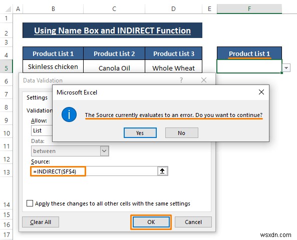 Cách tạo danh sách thả xuống phụ thuộc với dấu cách trong Excel