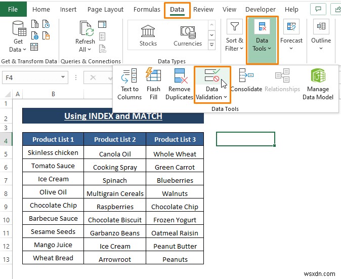 Cách tạo danh sách thả xuống phụ thuộc với dấu cách trong Excel