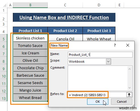 Cách tạo danh sách thả xuống phụ thuộc với dấu cách trong Excel