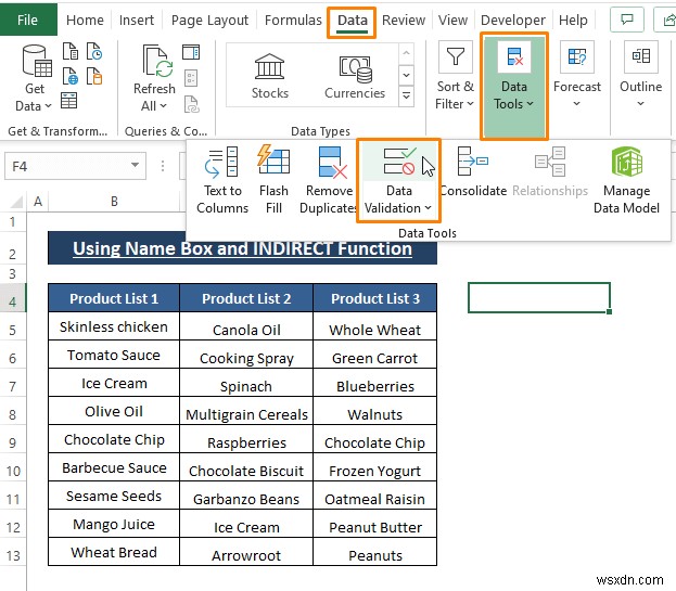 Cách tạo danh sách thả xuống phụ thuộc với dấu cách trong Excel