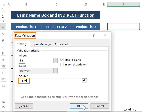 Cách tạo danh sách thả xuống phụ thuộc với dấu cách trong Excel