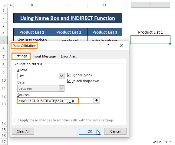 Cách tạo danh sách thả xuống phụ thuộc với dấu cách trong Excel