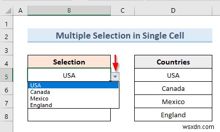 Tạo danh sách thả xuống xác thực dữ liệu với nhiều lựa chọn trong Excel