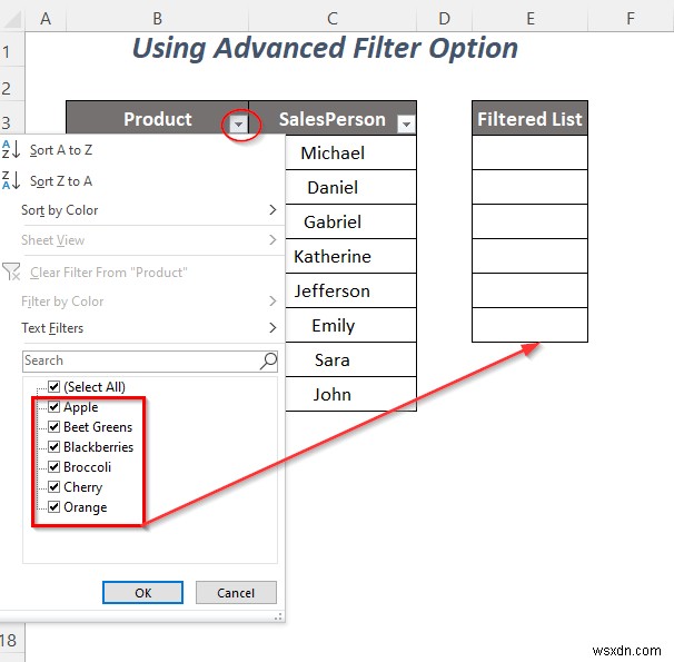 Cách sao chép danh sách thả xuống của bộ lọc trong Excel (5 cách)