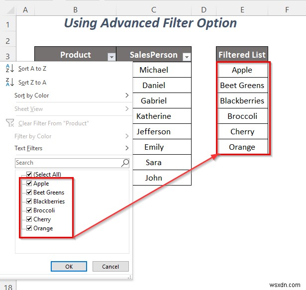 Cách sao chép danh sách thả xuống của bộ lọc trong Excel (5 cách)