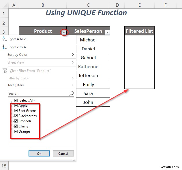 Cách sao chép danh sách thả xuống của bộ lọc trong Excel (5 cách)