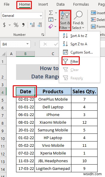 Cách lọc phạm vi ngày trong Excel (5 phương pháp dễ dàng)