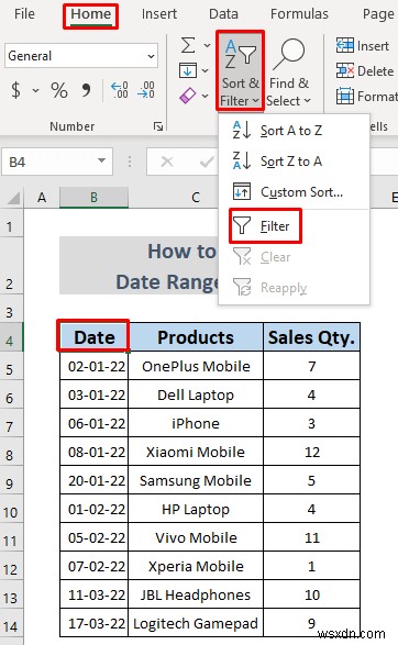 Cách lọc phạm vi ngày trong Excel (5 phương pháp dễ dàng)