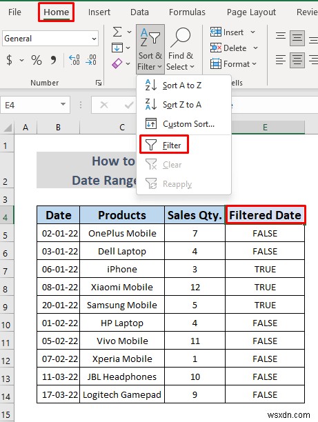 Cách lọc phạm vi ngày trong Excel (5 phương pháp dễ dàng)