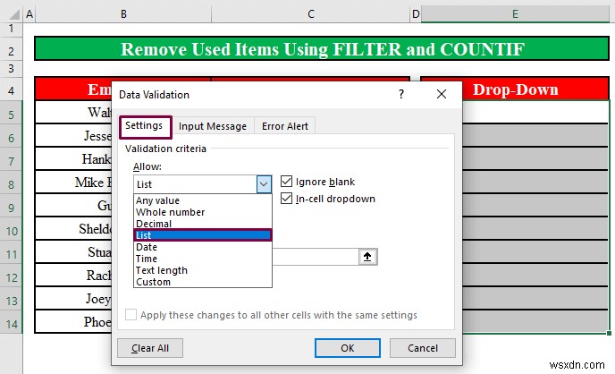 Cách xóa các mục đã sử dụng khỏi danh sách thả xuống trong Excel (2 phương pháp)