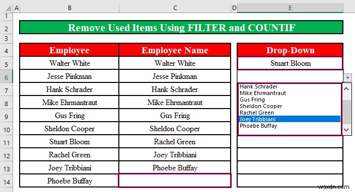 Cách xóa các mục đã sử dụng khỏi danh sách thả xuống trong Excel (2 phương pháp)