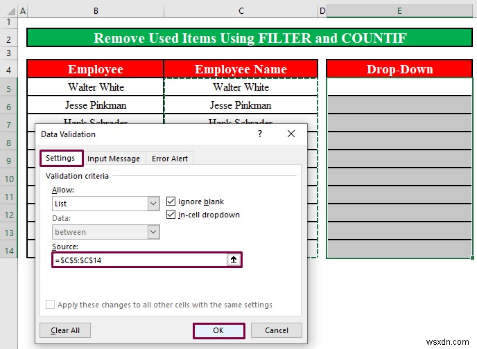 Cách xóa các mục đã sử dụng khỏi danh sách thả xuống trong Excel (2 phương pháp)