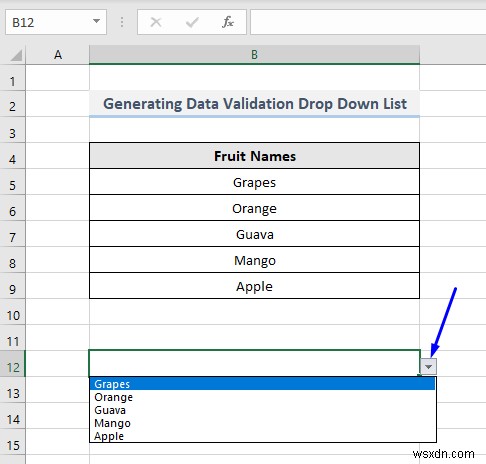 Danh sách thả xuống xác thực dữ liệu với VBA trong Excel (7 ứng dụng)