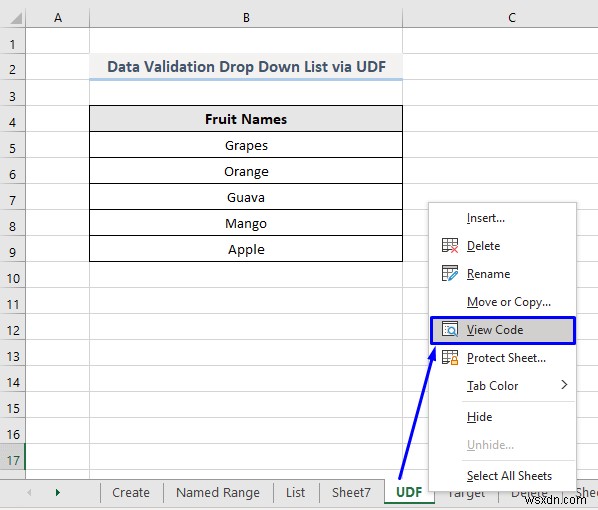 Danh sách thả xuống xác thực dữ liệu với VBA trong Excel (7 ứng dụng)