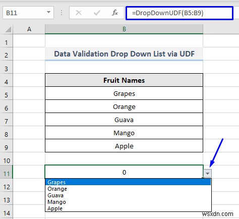 Danh sách thả xuống xác thực dữ liệu với VBA trong Excel (7 ứng dụng)