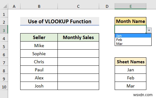 Cách chọn từ thả xuống và kéo dữ liệu từ trang tính khác nhau trong Excel