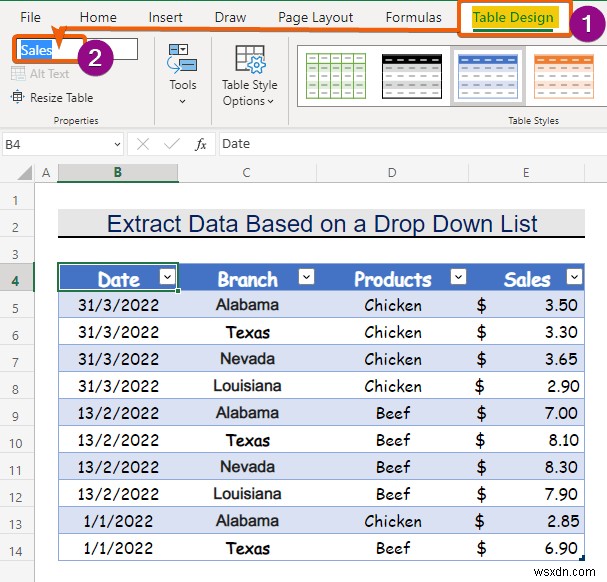 Cách trích xuất dữ liệu dựa trên lựa chọn danh sách thả xuống trong Excel