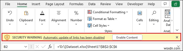 [Khắc phục]:Cập nhật liên kết tự động trong Excel đã bị vô hiệu hóa