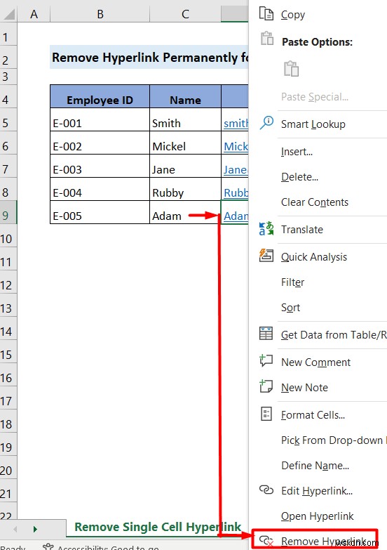 Cách xóa siêu liên kết vĩnh viễn trong Excel (4 cách)