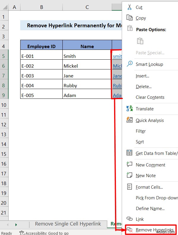Cách xóa siêu liên kết vĩnh viễn trong Excel (4 cách)