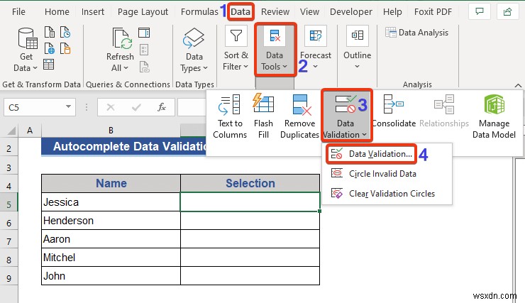 Danh sách thả xuống xác thực dữ liệu tự động hoàn thành trong Excel (2 phương pháp)