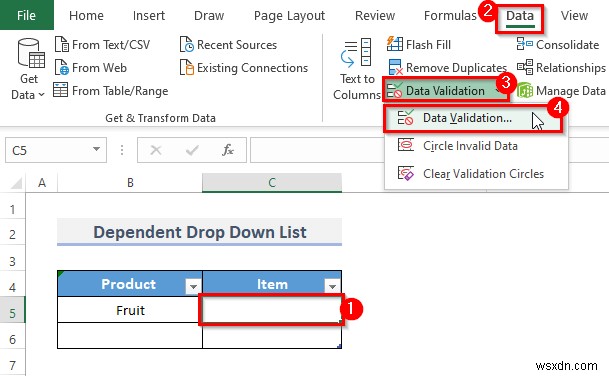 Cách tạo danh sách thả xuống phụ thuộc với nhiều từ trong Excel 