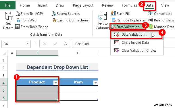 Cách tạo danh sách thả xuống phụ thuộc với nhiều từ trong Excel 