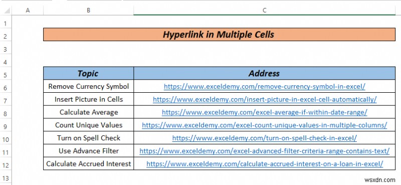 Cách siêu liên kết nhiều ô trong Excel (3 cách)