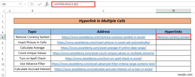 Cách siêu liên kết nhiều ô trong Excel (3 cách)