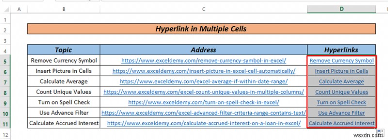 Cách siêu liên kết nhiều ô trong Excel (3 cách)