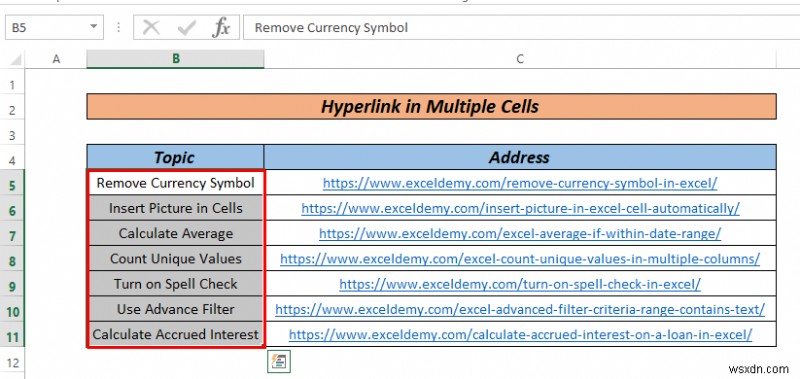 Cách siêu liên kết nhiều ô trong Excel (3 cách)