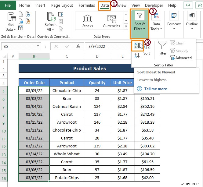 Cách sắp xếp hàng theo ngày trong Excel (8 phương pháp)