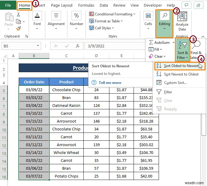 Cách sắp xếp hàng theo ngày trong Excel (8 phương pháp)