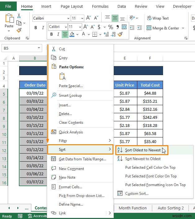 Cách sắp xếp hàng theo ngày trong Excel (8 phương pháp)