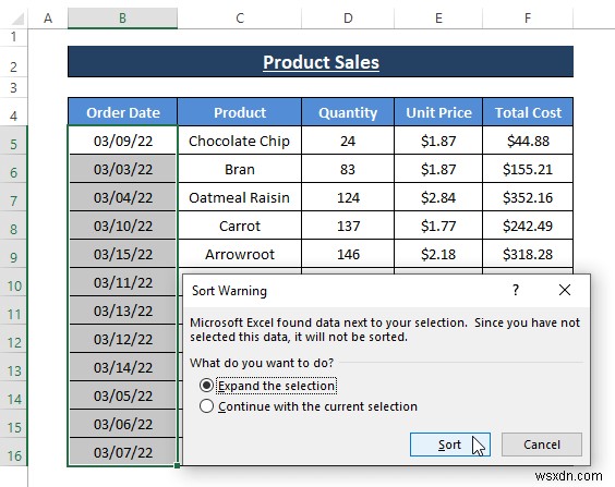 Cách sắp xếp hàng theo ngày trong Excel (8 phương pháp)