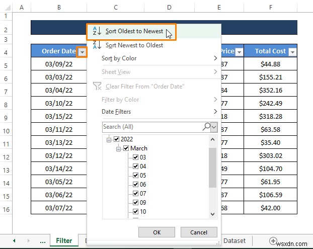 Cách sắp xếp hàng theo ngày trong Excel (8 phương pháp)