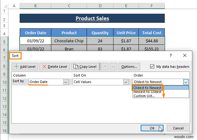 Cách sắp xếp hàng theo ngày trong Excel (8 phương pháp)