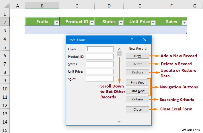 Cách tạo cơ sở dữ liệu với biểu mẫu trong Excel
