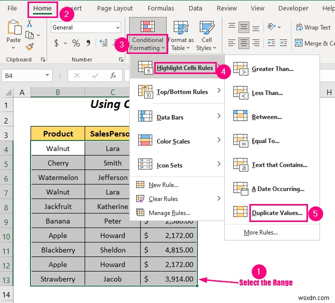 Cách chuyển dòng trùng lặp thành cột trong Excel (4 cách)