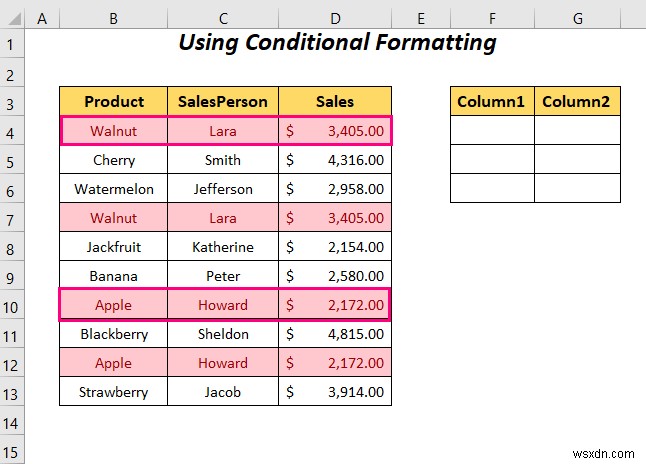 Cách chuyển dòng trùng lặp thành cột trong Excel (4 cách)