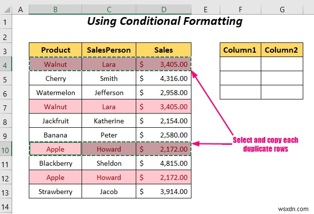 Cách chuyển dòng trùng lặp thành cột trong Excel (4 cách)