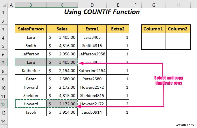 Cách chuyển dòng trùng lặp thành cột trong Excel (4 cách)