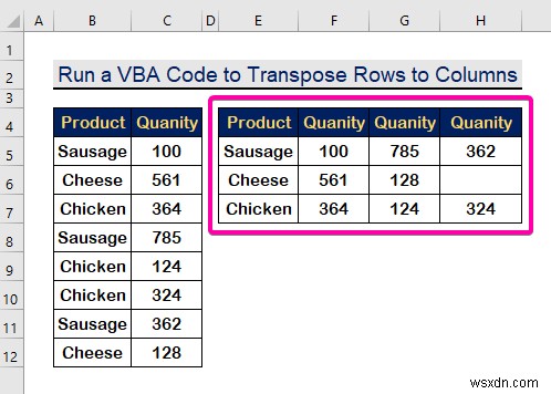 Cách chuyển hàng thành cột dựa trên tiêu chí trong Excel (2 cách)