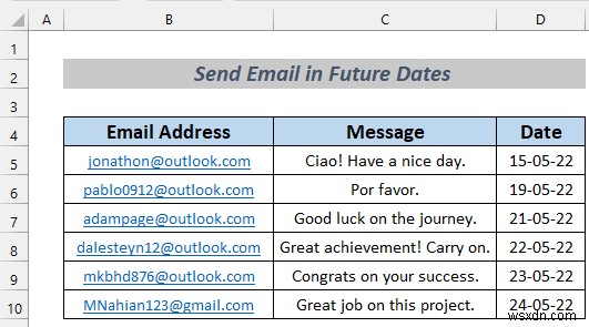 Cách tự động gửi email từ Excel dựa trên ngày