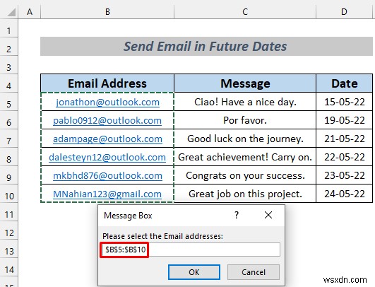 Cách tự động gửi email từ Excel dựa trên ngày